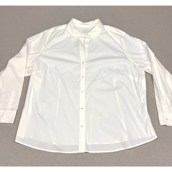 J Jill Top Womens 4x White Cotton Blend Button Down Shirt Classic Preppy - Picture 1 of 8